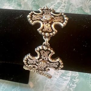 Silver and black cross bracelet